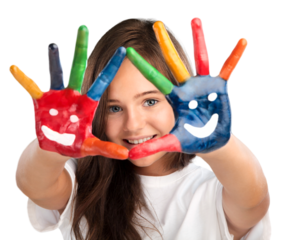 Little  smile student girl showing painted hands