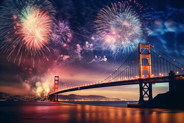 Fototapeta na wymiar fireworks over the bridge