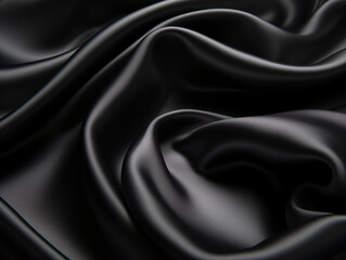 Black silk fabric in a close-up view.