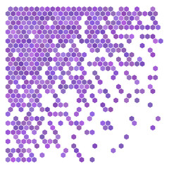 Purple hexagons, halftone random background.