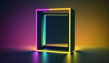 3d render abstract colorful neon background with square .Generative AI.