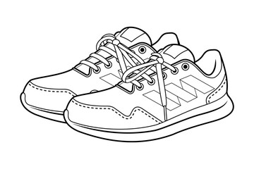 A pair of shoes sneakers vector. black line sneakers template outline, vector Illustration.