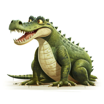 Cute crocodile aligator reptile character cartoon drawing photo generative AI illustration isolated on white background. Lovely animals concept