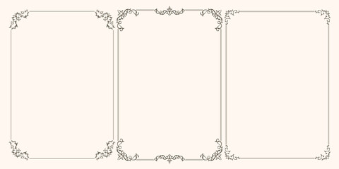 Set of vector frames with swirls and leaves