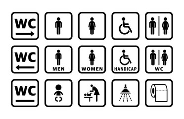 Wc toilet sign door sign icon vector set. Male and female toilet icon set.