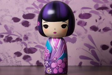 Fototapeta premium Generative ai. Japanese kokeshi doll with short hair and kimono