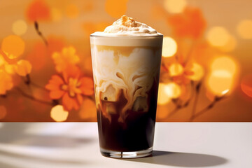 pumpkin cream cold brew latte autumn fall drink - obrazy, fototapety, plakaty