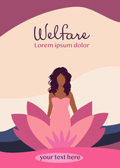 Editable poster -spa - beauty - holistic - welfare -health center with woman and lotus flower.Corporate invitation or presentation.Brochure leaflet cover or flyer layout.Branding design