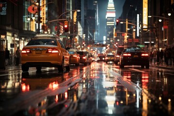 Fototapeta na wymiar cars in a big city at night in cyberpunk style