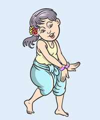Thai traditional dance, Thai children, Thai cartoons. pop art retro hand drawn style vector design illustration.
