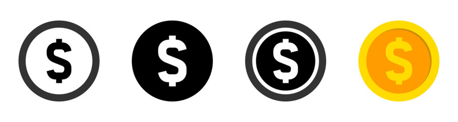 Dollar coin vector icons set. US dollar coin symbols collection