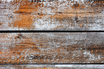 Texture of weathered wooden boards with traces of old paint.