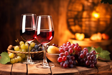 wineglass glass alcohol bottle grape food winery beverage background drink wine. Generative AI.
