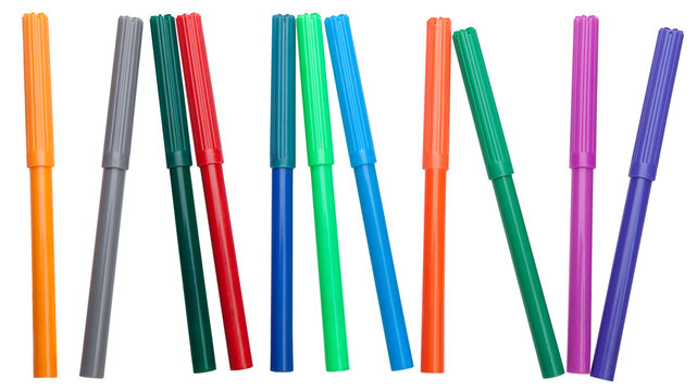 Much multi-colored felt-tip pens on a background