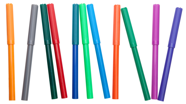 Much multi-colored felt-tip pens on a background