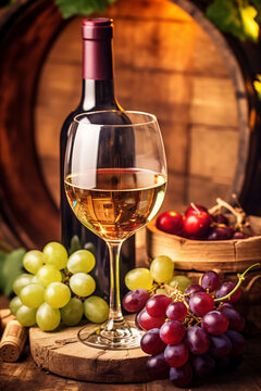 bottle grape beverage harvest glass food background wine alcohol winery drink. Generative AI.