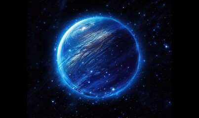  a picture of a blue planet in the middle of the night.  generative ai