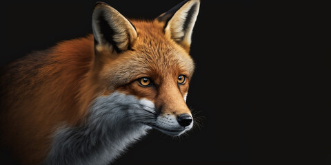 Fototapeta premium Portrait of a beautiful red fox on black background. Generative ai