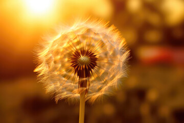 Glistening Dandelion Seed in Magical Sunlight. Generative AI