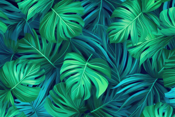 Naklejka na ściany i meble Lush Tropical Foliage Seamless Background. Generative AI