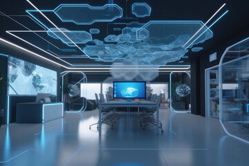 Interior of smart network house. Big data connection technology concept. Generative AI