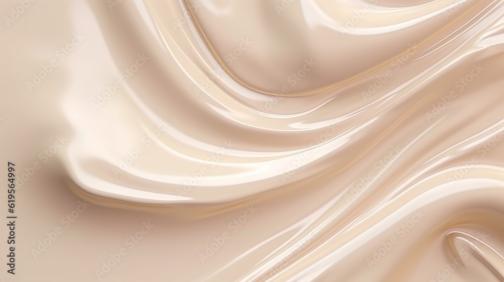 Wall mural Realistic foundation creamy texture. Liquid sweet melted caramel. Wavy abstract background. Generative AI. Illustration for banner, poster, cover, brochure, presentation or beauty products ad.