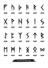 Hand drawn runic alphabet called the Elder Futhark. - obrazy, fototapety, plakaty