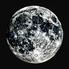 Black and white illustration of the moon in the night background.