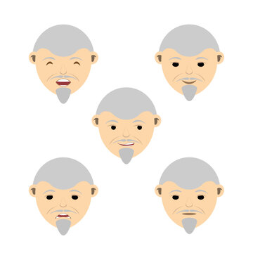 Grandfather character constructor for animation and custom illustrations. Character creation set with face emotions, lip sync and poses. Parts of body template for design work and animation.