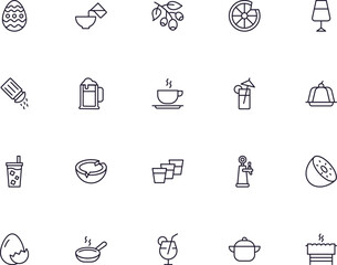 Food line icon set. Collection of outline sign for web design, mobile app, etc. Black line icon of fruit, vegetables, meat, candy, cake.