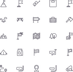 Travel icon set. Collection of outdoor activity sign for web design, UI design, mobile app, etc. Relax outline icon. Camping black pictogram on white background.
