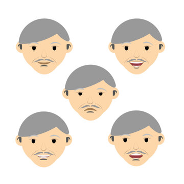 Set of old men face icons. Grandfather character creation set with face emotions