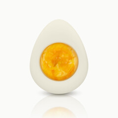 Vector 3d Realistic Chicken Egg. Peeled Boiled Chicken Egg, Hard-Boiled Chicken Egg With Yolk Closeup Isolated, Cut in Half, Front View
