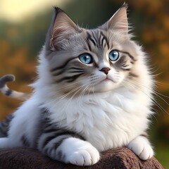 Obraz premium A cute domestic kitten sits in the garden staring outside generative ai