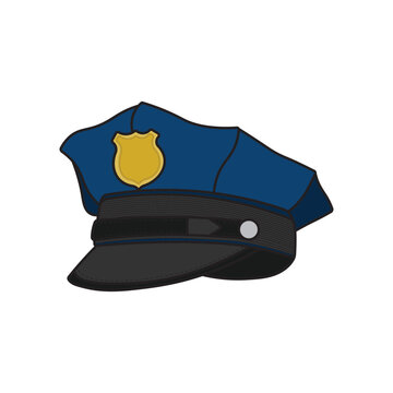 kids drawing Vector illustration Policeman hat. Law officer cap flat cartoon isolated