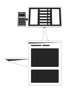 Self service checkout flat monochrome isolated vector object. Contactless payment technology. Editable black and white line art drawing. Simple outline spot illustration for web graphic design