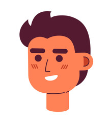 Positive handsome young man semi flat vector character head. Editable cartoon avatar icon. Blessed caucasian entrepreneur. Face emotion. Colorful spot illustration for web graphic design, animation