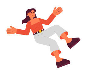 Fototapeta premium Falling young woman semi flat colorful vector character. Editable full body happy caucasian lady on white. Simple cartoon spot illustration for web graphic design