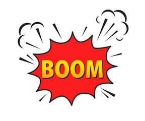 Boom, speech bubble. Banner, poster and sticker concept, geometric memphis style with Boom text. Message speech bubble boom with conversation cloud for banner, poster, web. Vector illustration