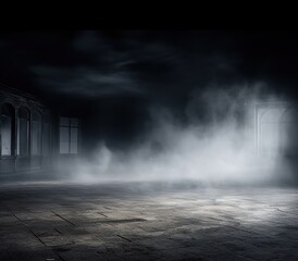 Fototapeta na wymiar Light in the darkness. Mist In The Dark Smoke On Gray floor. generative ai