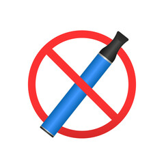 No vaping ban on e-cigarette smoking sign blue electronic cigarette in red circle simple. don't hover Sticker for printing. Vector illustration