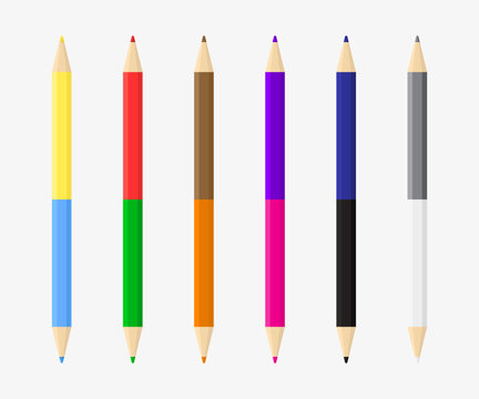Set of realistic colorful pencil. Color pencils isolated on white background. Back to school items. Template design for presentation, publications, education. Vector illustration