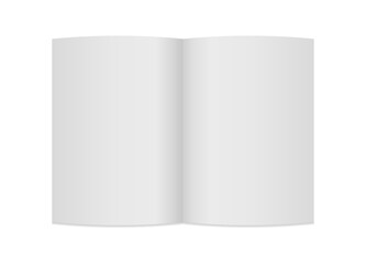 Vector white empty spread magazine on white background. Template for your design. Open book mockup isolated on transparent background. Realistic blank vertical booklet. Vector illustration