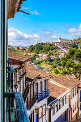 Historic city of Ouro Preto with its churches, hills and old colonial-style houses in the state of Minas Gerais