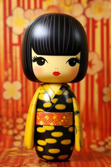 Generative ai. Japanese kokeshi doll with short hair and kimono
