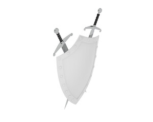 Shield with swords isolated on transparent background. 3d rendering - illustration