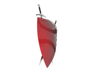 Shield with swords isolated on transparent background. 3d rendering - illustration