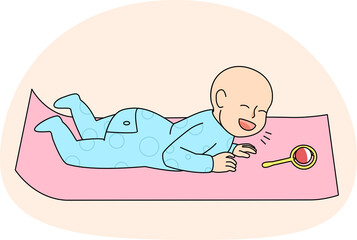 Cute baby infant lying on belly