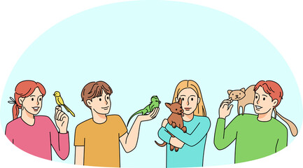 Happy kids play with diverse pets