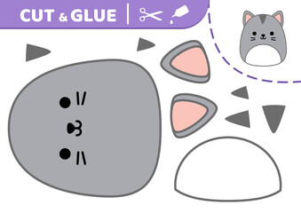 Cat. Squishmallow. Cut and glue. Kitty, kitten Applique Paper game Vector